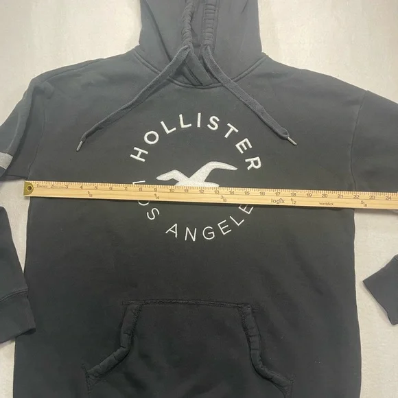 Hollister Black Logo Hoodie Men’s Large Fleece Pullover Cotton Blend Los Angeles - Picture 7 of 7